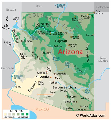Arizona on a map of USA